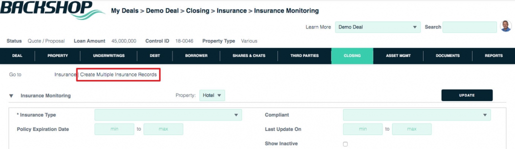Create Multiple Insurance Records – Backshop